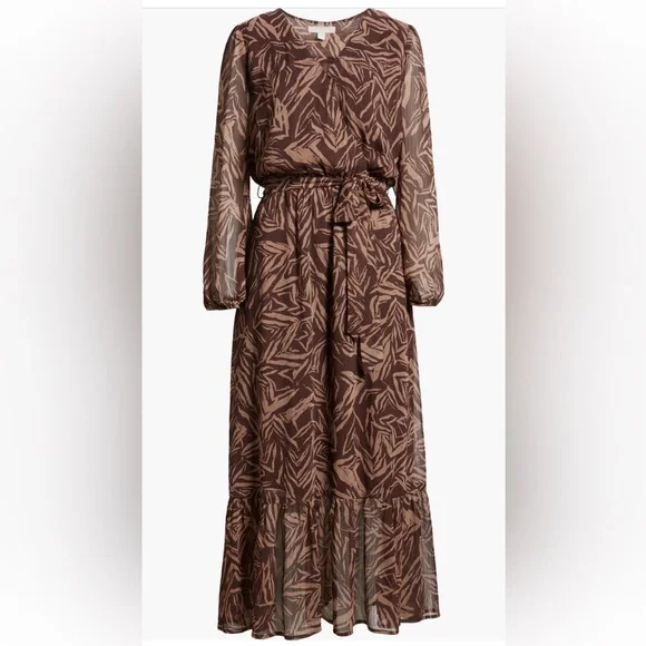 Chelsea28 Brown Long Sleeve Faux Wrap Dress - Picture 2 of 6